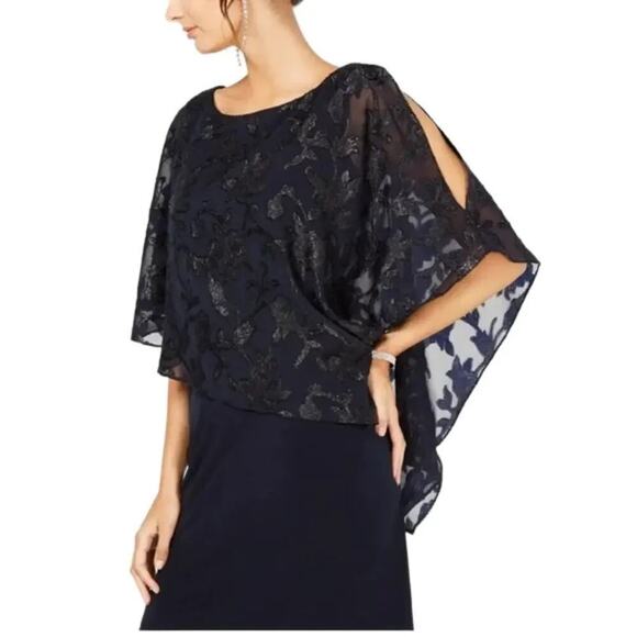 Connected Apparel Women’s Metallic Cocktail Capelet Navy Dress Size 6 NWT - Picture 8 of 8